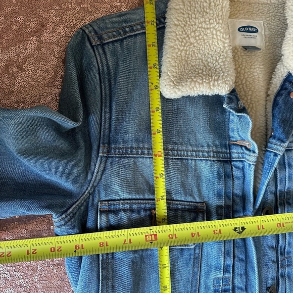 Old Navy Sherpa Lined Jean Jacket M Denim Boyfriend Classic Trucker Coat.trendy - Picture 9 of 9